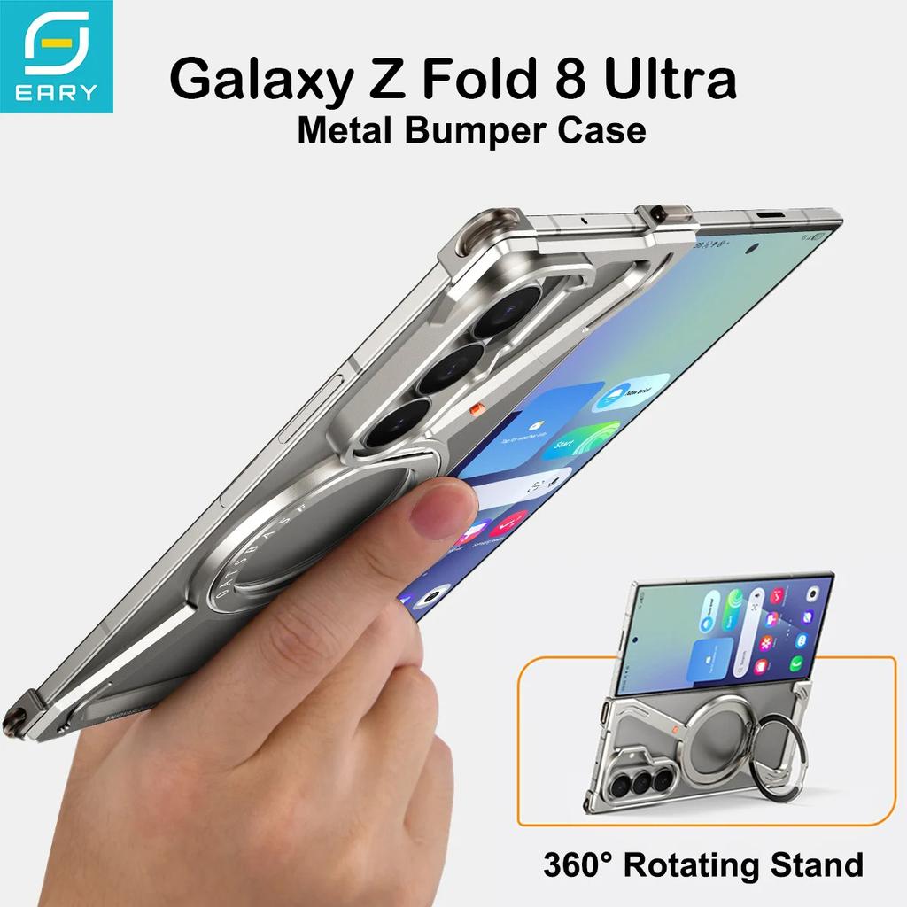 Metal Bumper Case for Samsung Galaxy Z Fold 8 Ultra 360° Rotation Magnetic Stand Shockproof Drop Protection Frameless Cover