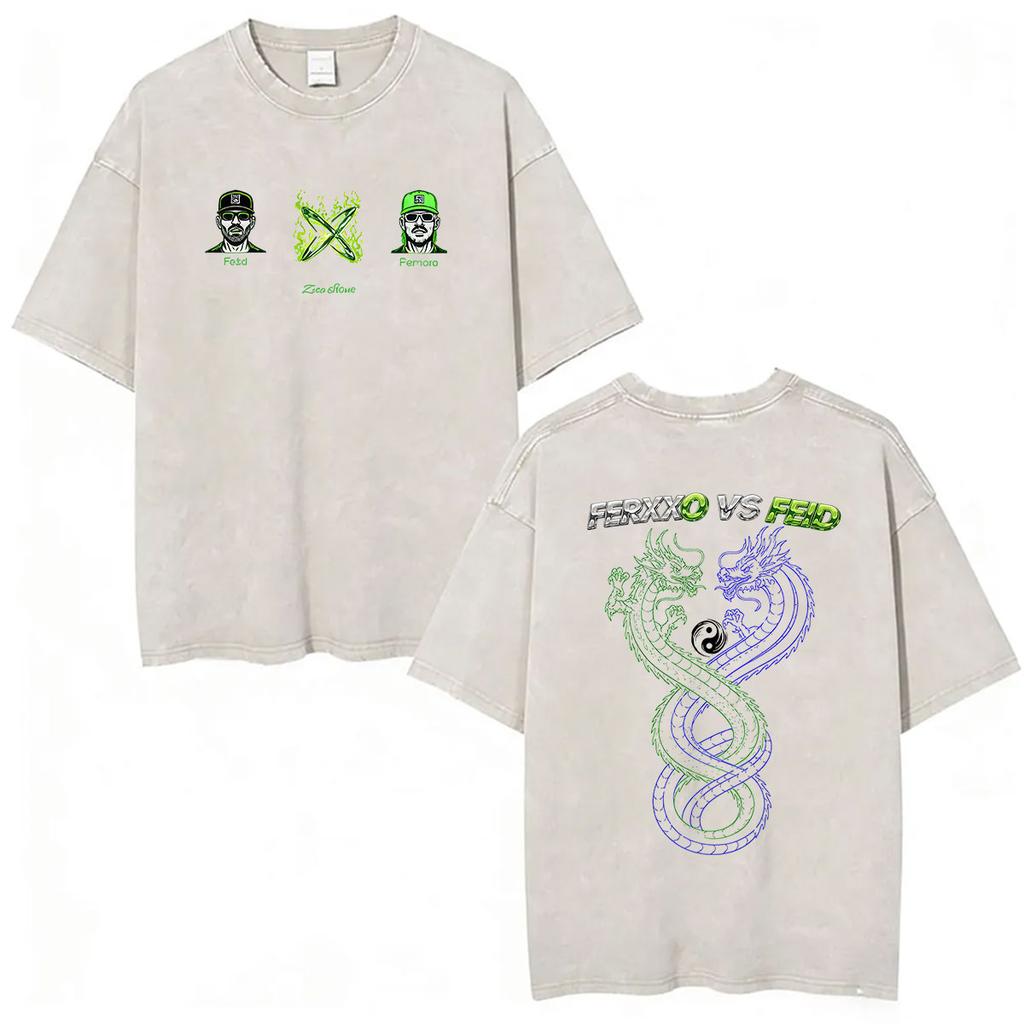 Vintage Washed Feid VS Ferxxo Falxo Tour 2026 Graphic Tshirt Men Women Gothic Fashion High Quality Oversized T Shirt Streetwear