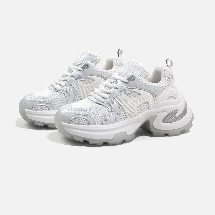 Small Platform Dad Shoes Women's 2025 Spring New Silver Mesh Fashion Versatile Height-increasing Casual Sports Shoes