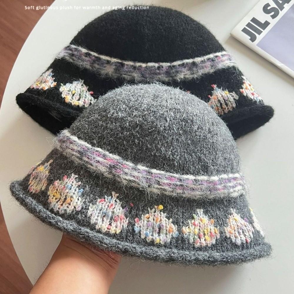 Warm Knitted Bucket Hat Elegant Dome Hats Fashion Fisherman Cap  Autumn Winter