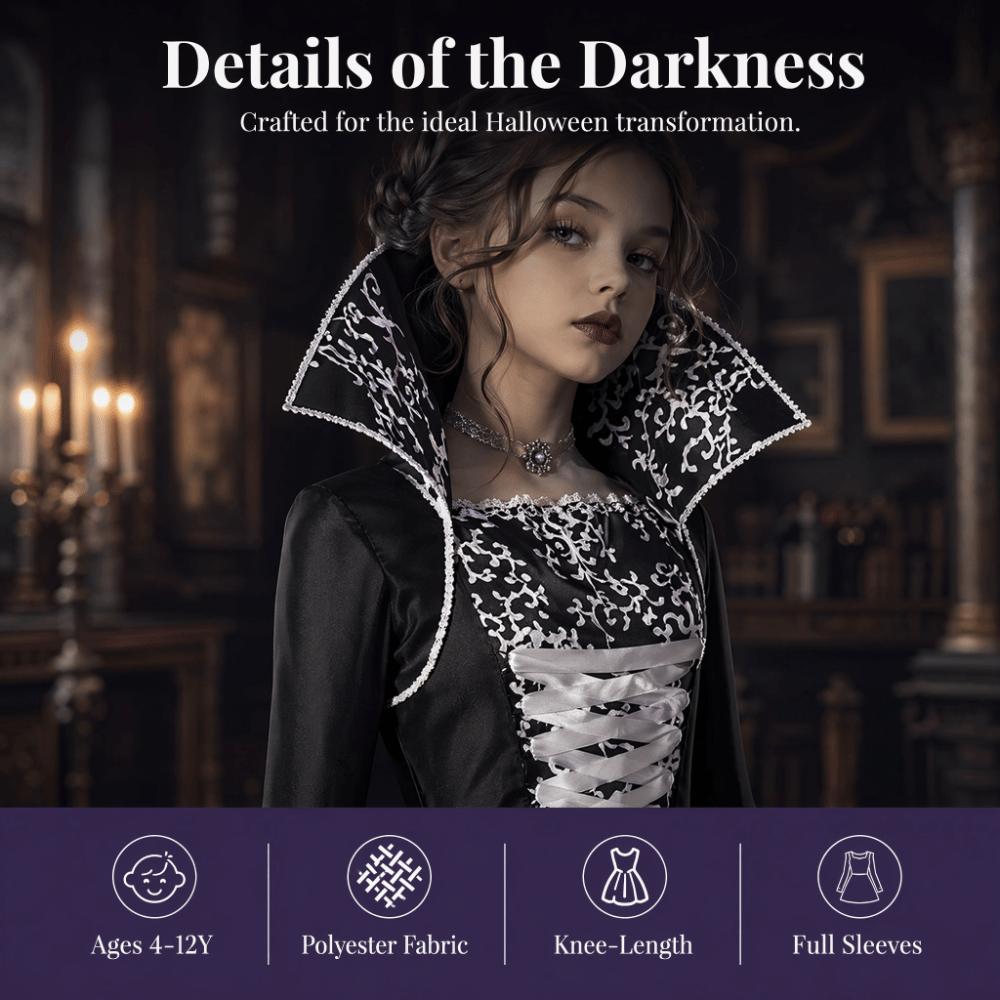 Girls Size 4-12Y Witch Cosplay Costume Black Color Cosplay Dress Gown  Cosplay Events