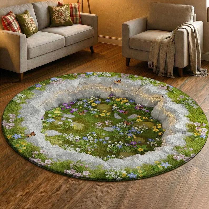 Enchanting Stream Carpet Cave Pattern Mat 3D Area Rug for Living Room Bedroom Home Decoration Bedroom Carpets for Living Room