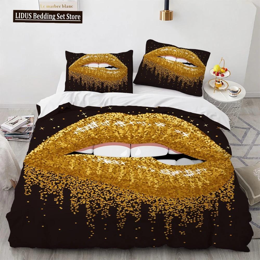 

3D Print Red Lips Soft Duvet Cover Set Sexy Theme Romantic Style For Young Girls Women Couple Beding Set King Quen Sized Dimensions With Pilowcase 120*200cm Single