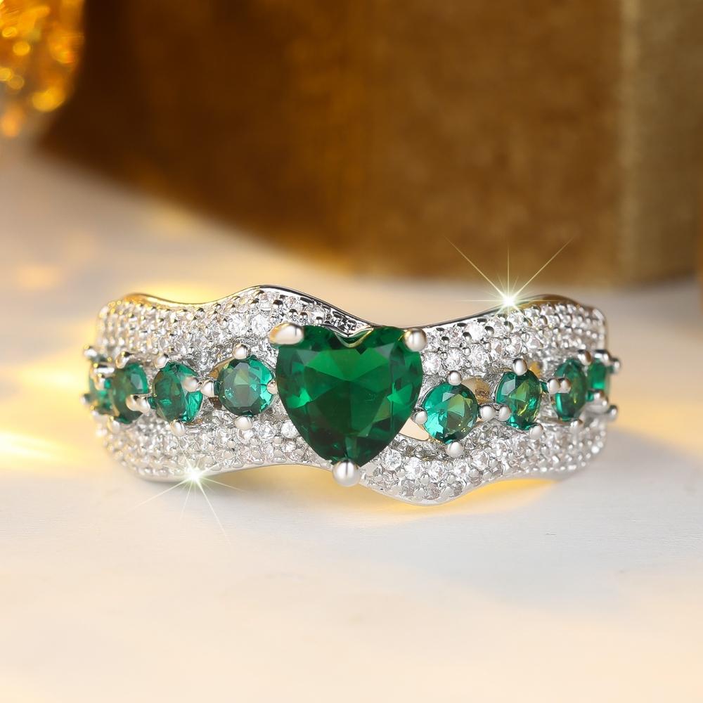 

Модные кольца в форме сердца с зеленым цирконом для женщин, простые свадебные помолвочные украшения, подарок 8 зелёный