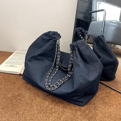 Large Capacity Denim Bag Women's New Versatile Shoulder Underarm Bag Casual Commuter Tote Bag