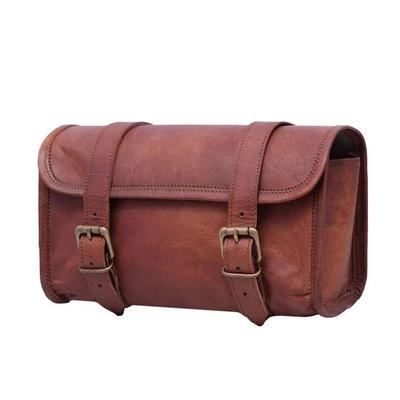 Bolsa de Ferramentas de Moto em Couro Genuíno de Cabra Fecho de Fivela de Tira Marrom Vintage Rolo