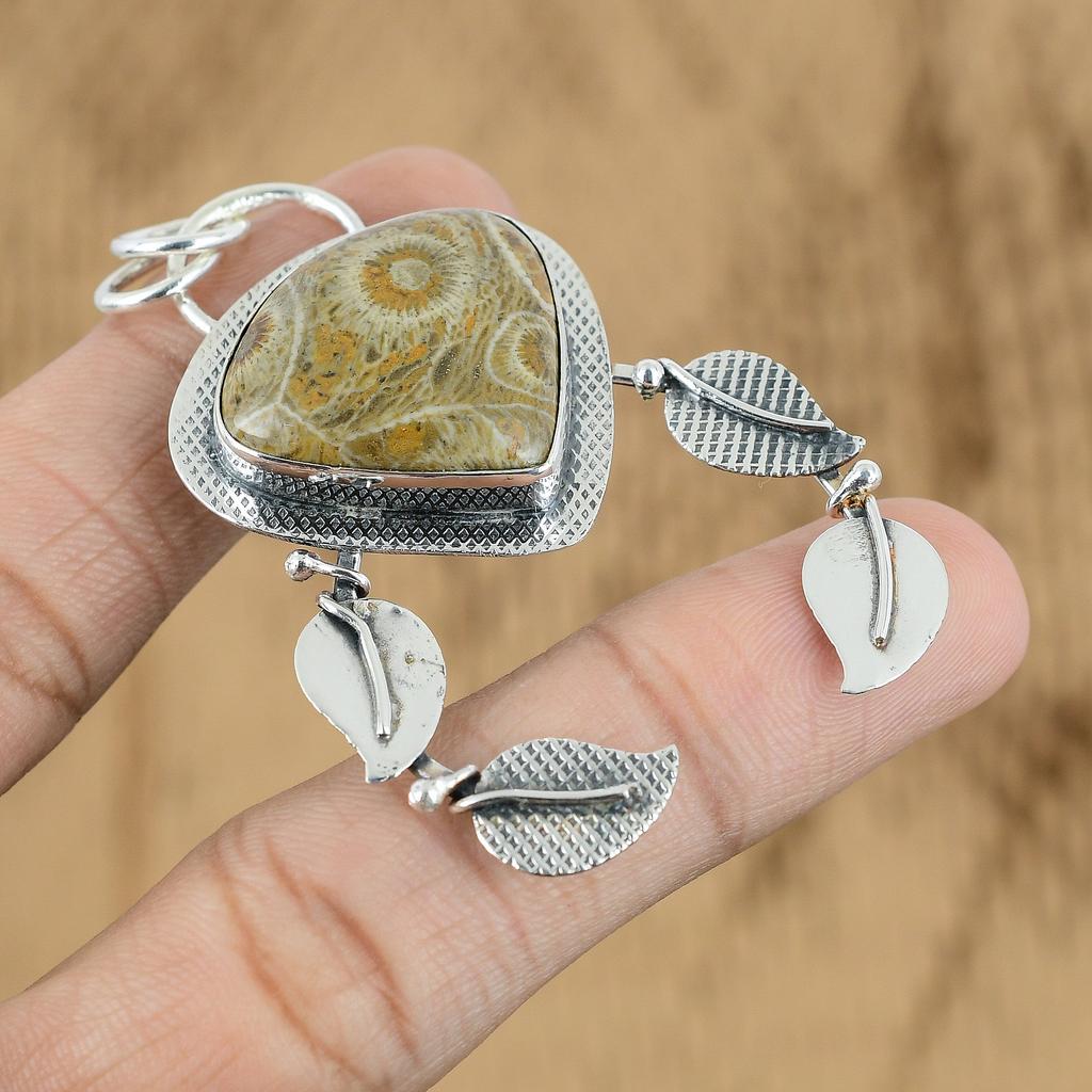 Memorial Day Deal Pear Fossil Coral Gemstone 925 Sterling Silver Pendant Jewelry