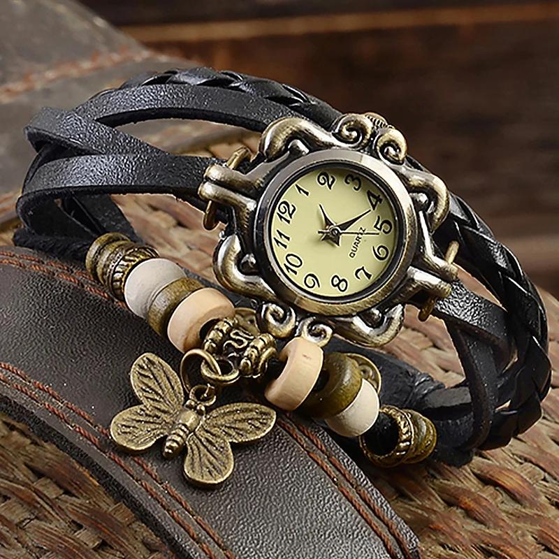 Watch for Women Women Retro LeatherWinding Bracelet Leaf Pendant Watch  Dial Design Leather Strap Accessories for Women
