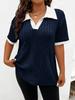 Women's V Neck Short Sleeve Rib Knit Top with White Trim Multi Color Casual Shirt