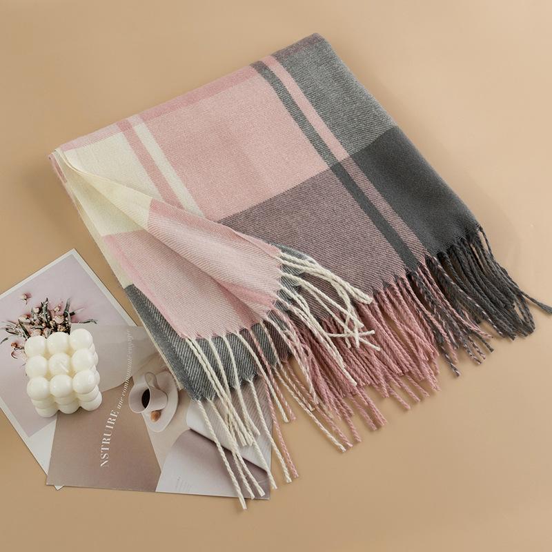 New British Style Imitation Cashmere Tassel Scarf for Girls High End Cold Proof and Warm Scarf