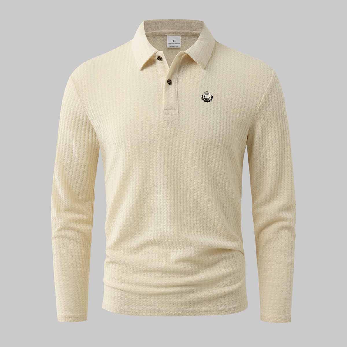 Polo Shirts for Men Crown GD Crest Print Ribbed Long Sleeve 2XL бежевый
