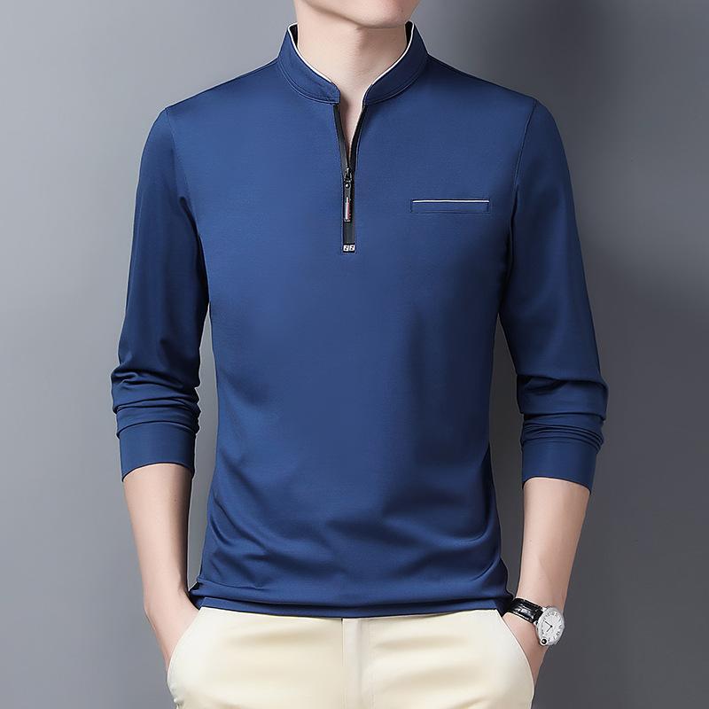 

Мужская футболка с воротником-стойкой и длинными рукавами, мужская осенне-зимняя новая нижняя часть плюс утолщенный бархатный верх, модная футболка XXXXL