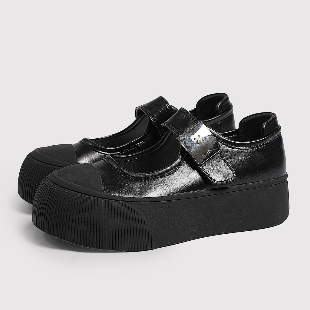 Summer Leather Board Shoes Platform Mary Jane Shoes Women'S Fashion Versatile Velcro Casual Shoes
