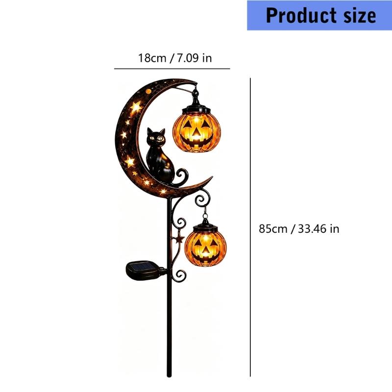 Halloween Yard Stake Light with Sun-Charge Panel, Metal Seasonal Accent for Lawn, Garden Edges, Front Entry Display Use and Outdoor Styling