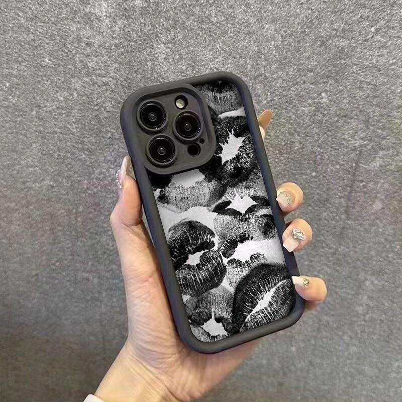 Black Lip Printed Pattern Phone Case For Xiaomi Redmi Note 14 Pro Plus 5G 14 13 12 11 10 Redmi 14C 13C 12C Silicone Bumper Cover