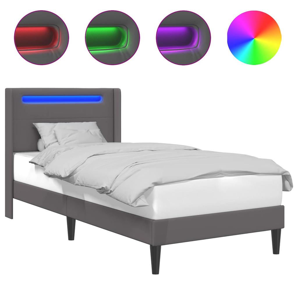 Bed Frame with LED Light Strips Gray 80 X 200 Cm Faux Leather