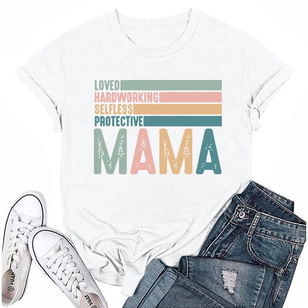 Women Casual Daily Round Neck Printed Short Sleeved T-shirt Letter Top