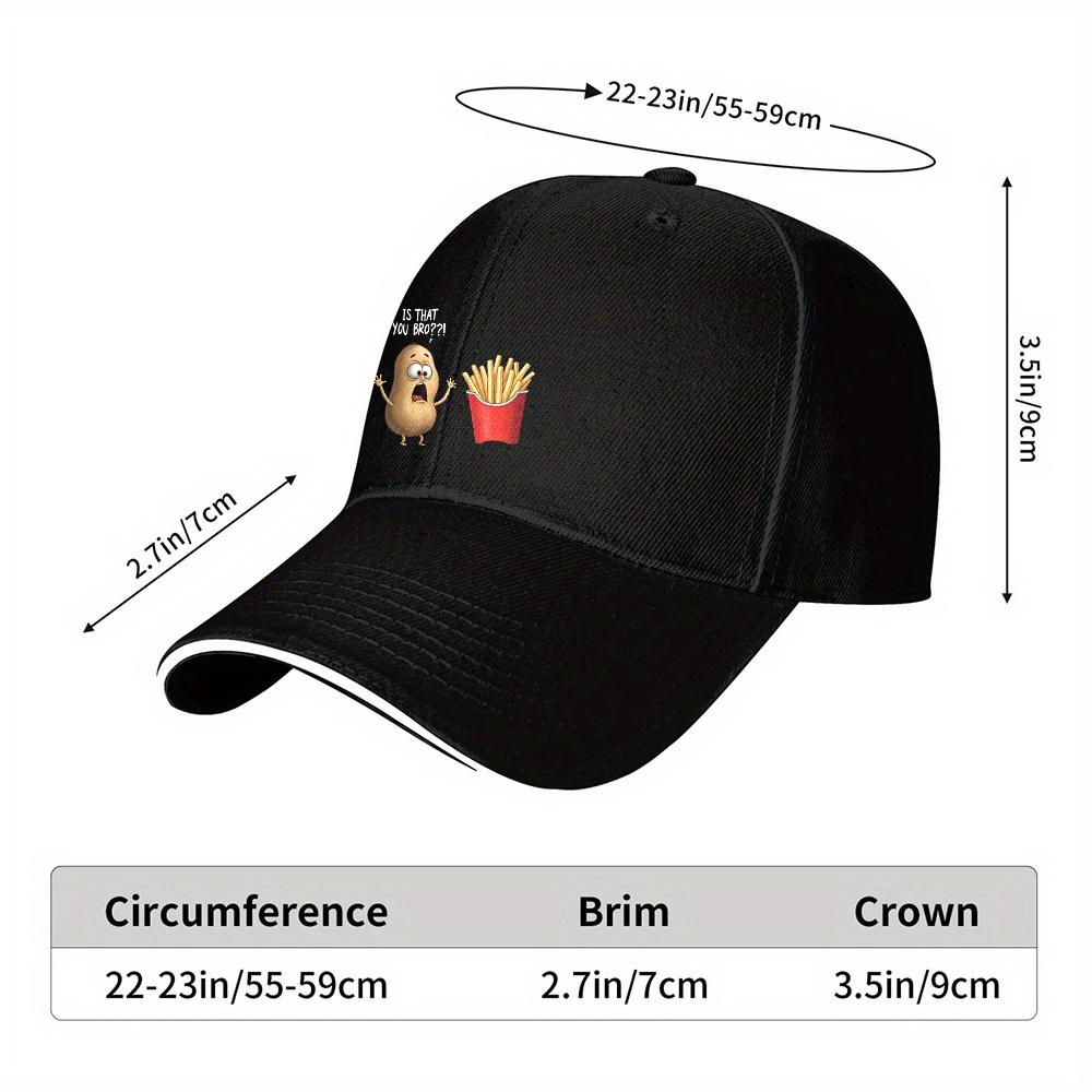 Surprised Potato and French Fries Baseball Cap Unisex Adjustable Polyester Casual Sporty Headgear