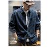 Men's Blue Striped Denim Long Sleeve Shirt Casual Pocket Detail Oversized Streetwear Top
