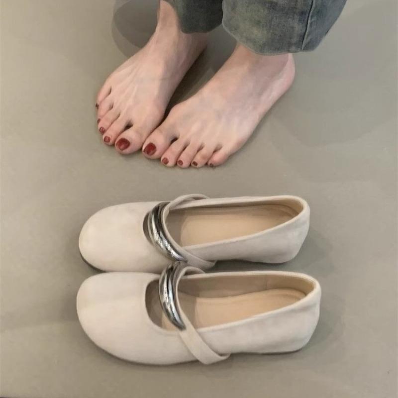 Round Toe Inside Heightened Soft Sole Non-Slip Mary Jane Women's Shoes Spring Summer Metal Buckle Ballet Shoes Shoes