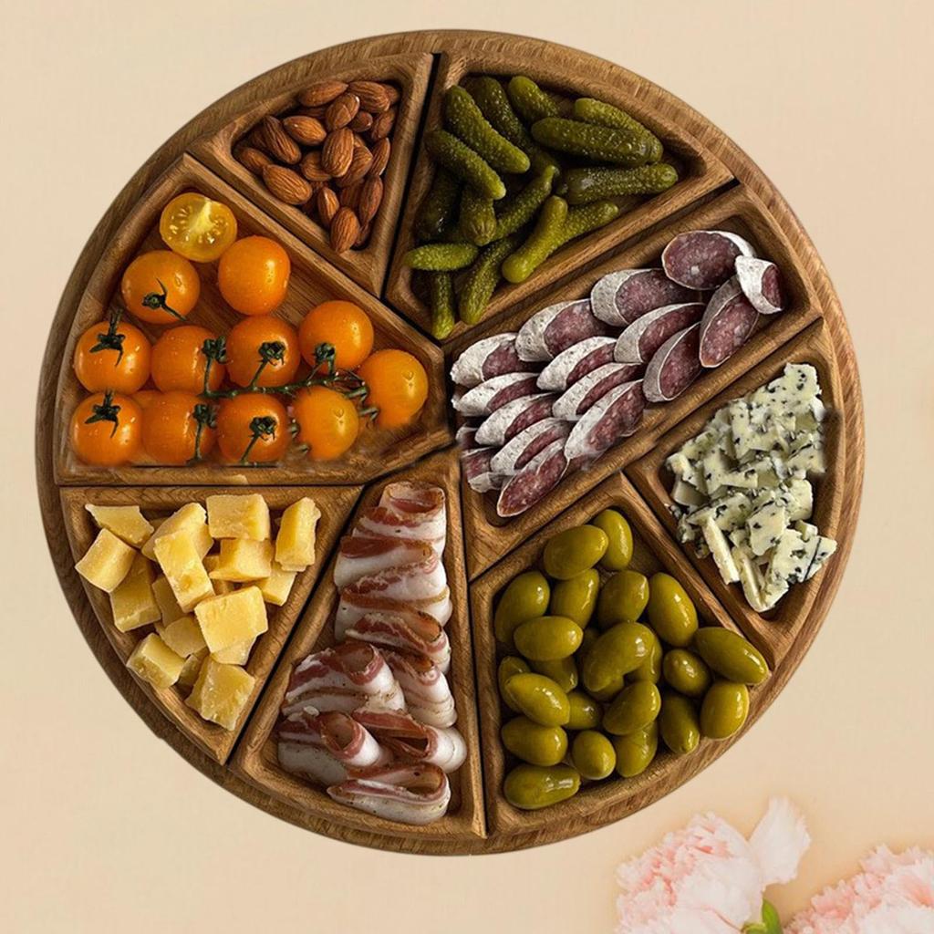 Generic Wood Serving Tray Chip Tray,with Removable Dividers Round For Platter Snacks Party