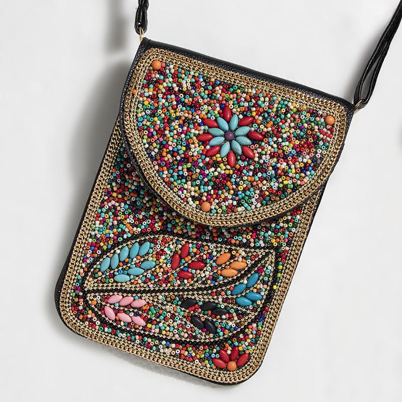 Bohemian Theme Pu Handbag With Magnetic Flap And Floral Accents For Daily Outings