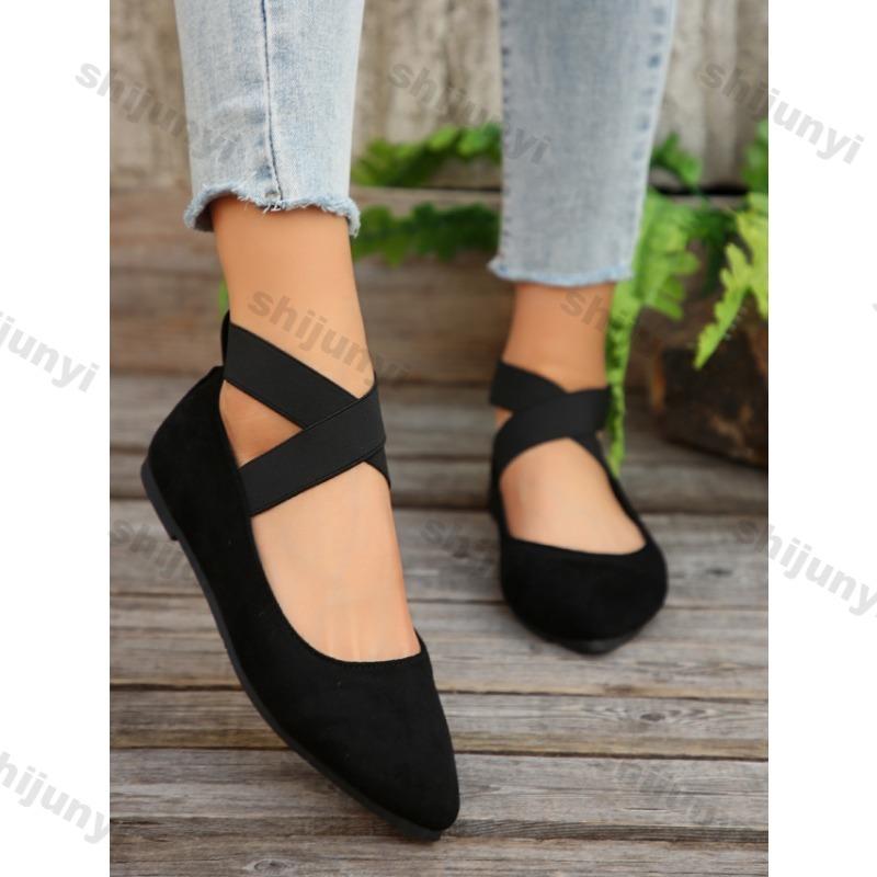Fashion Large Size Women Shoes 2025 Spring Pointed Toe Cross Cross Tied Casual Shoes Vintage Comfortable Soft Sole Slip on Flats