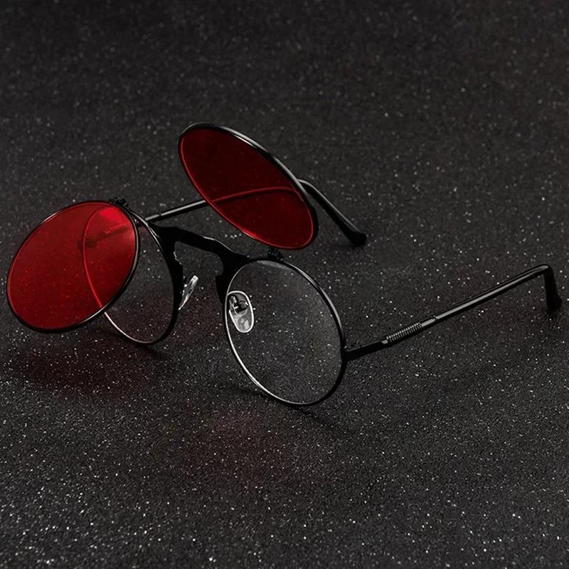 Steampunk Round Sunglasses Women Men Metal Vintage Filp Circular Double Lens Sun Glasses Style Circle Shades UV400