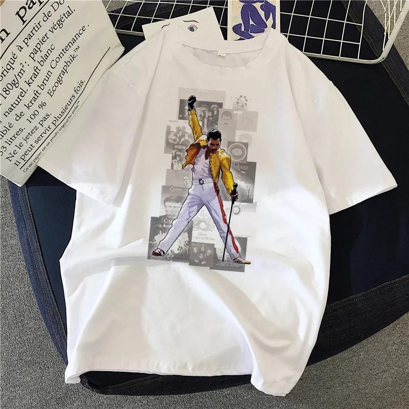 Freddie Mercury Queen Band T Shirts Women 90's Graphic Rock Top Tees Female Harajuku Vintage T-shirt Fashion Streetwear Tshirt