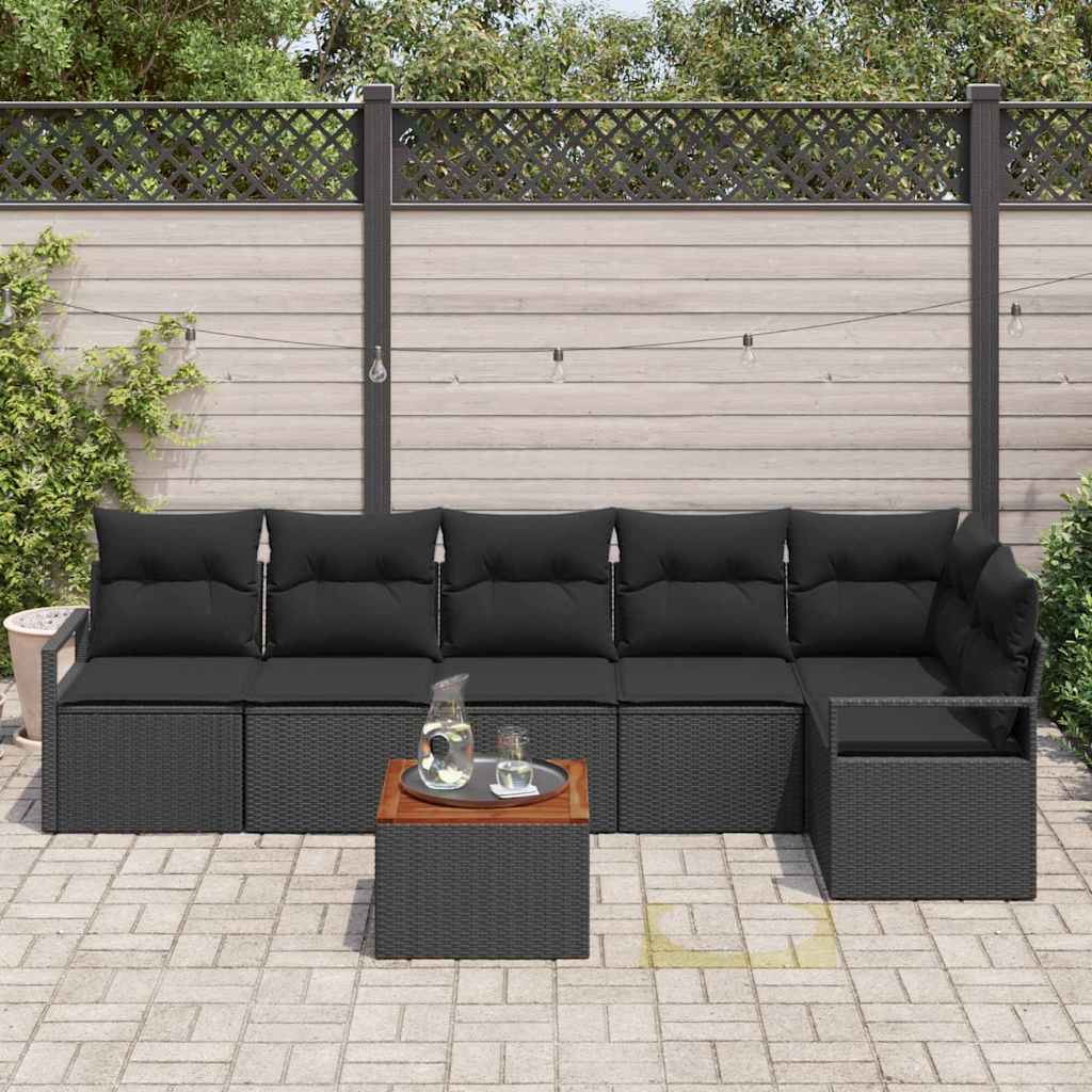7 Piece Garden Sofa Set with Cushions Black Poly Rattan