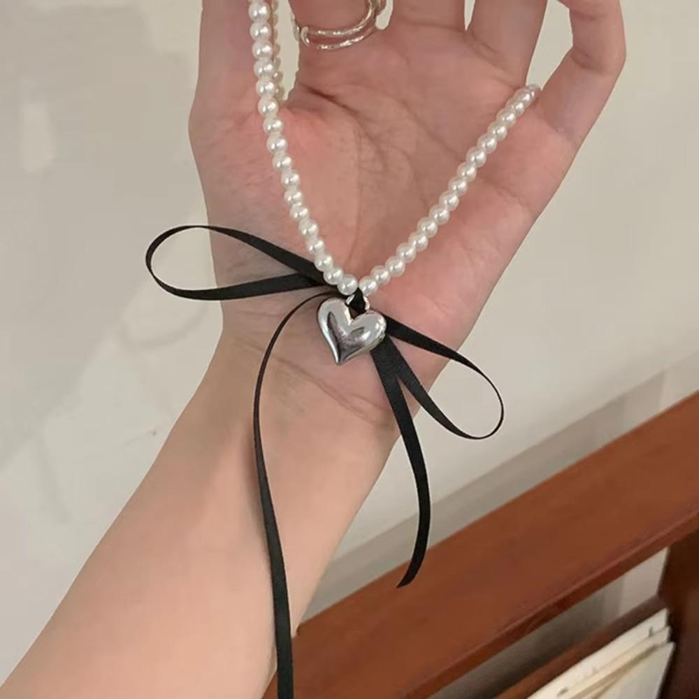 Heart Bow Choker Ribbon Jewelry Gift Trend Pendant Necklace  Women