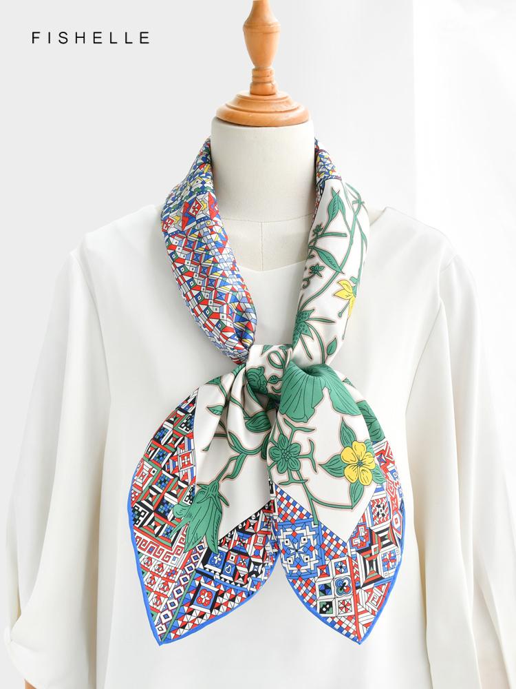 New Green Leopard 100% Silk Scarf Twill Shawl Women Wrap Bandana Hijab Luxury Gifts Lady Headband Scarves Neckerchief 90CM