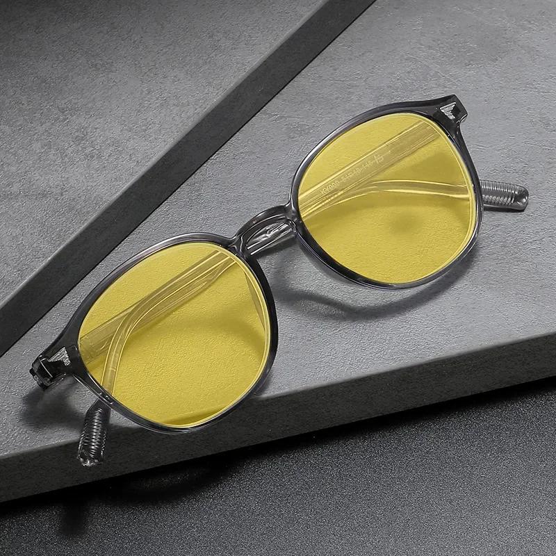 Round Frame Yellow Lens Sunglasses for Men Women Ultra Light Driving Fishing Night Vision Eyewear High Definition