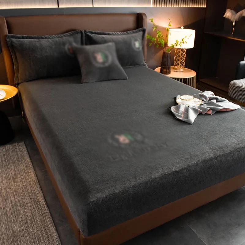 Thicken Velvet Bed Cover Elastic Bed Sheets Set Mattress Cover Soft Queen King Solid Color 90/150/x200 For Free Shipping