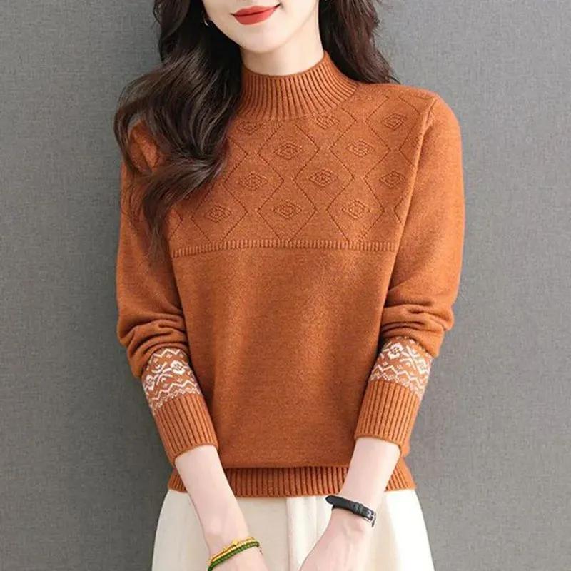 

Корейская мода Женский свитер Осень Базовый стиль Пуловер Женская одежда Длинный рукав Полувысокая горловина Вязаный свитер 2XL