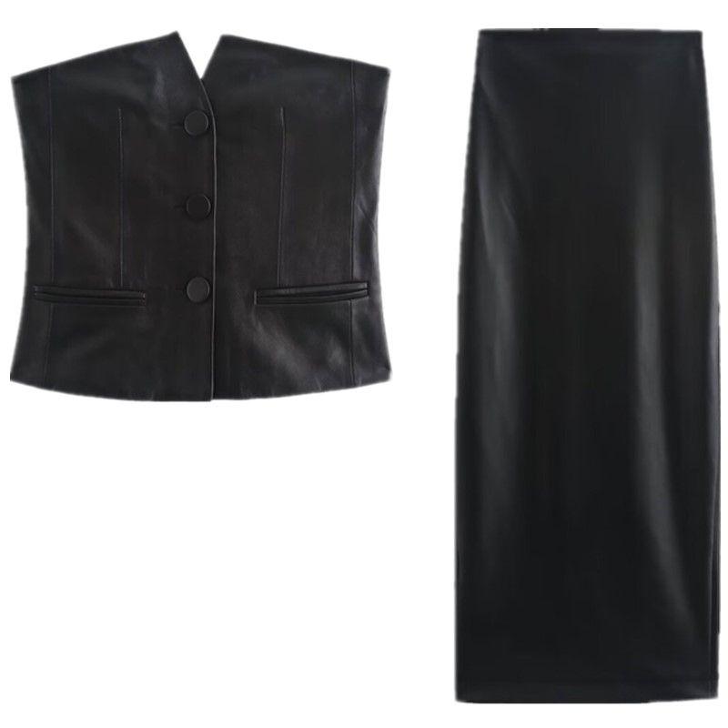 Fashion Style 2024 Fall and Winter New Women's Volleyball Ornament Tube Top Leather Slim Fit Sleeveless Top 39202333920233