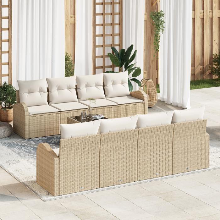 VidaXL Ensemble de Canapés de Jardin 9 Pièces avec Coussins Beige en Rotin Synthétique 3345971