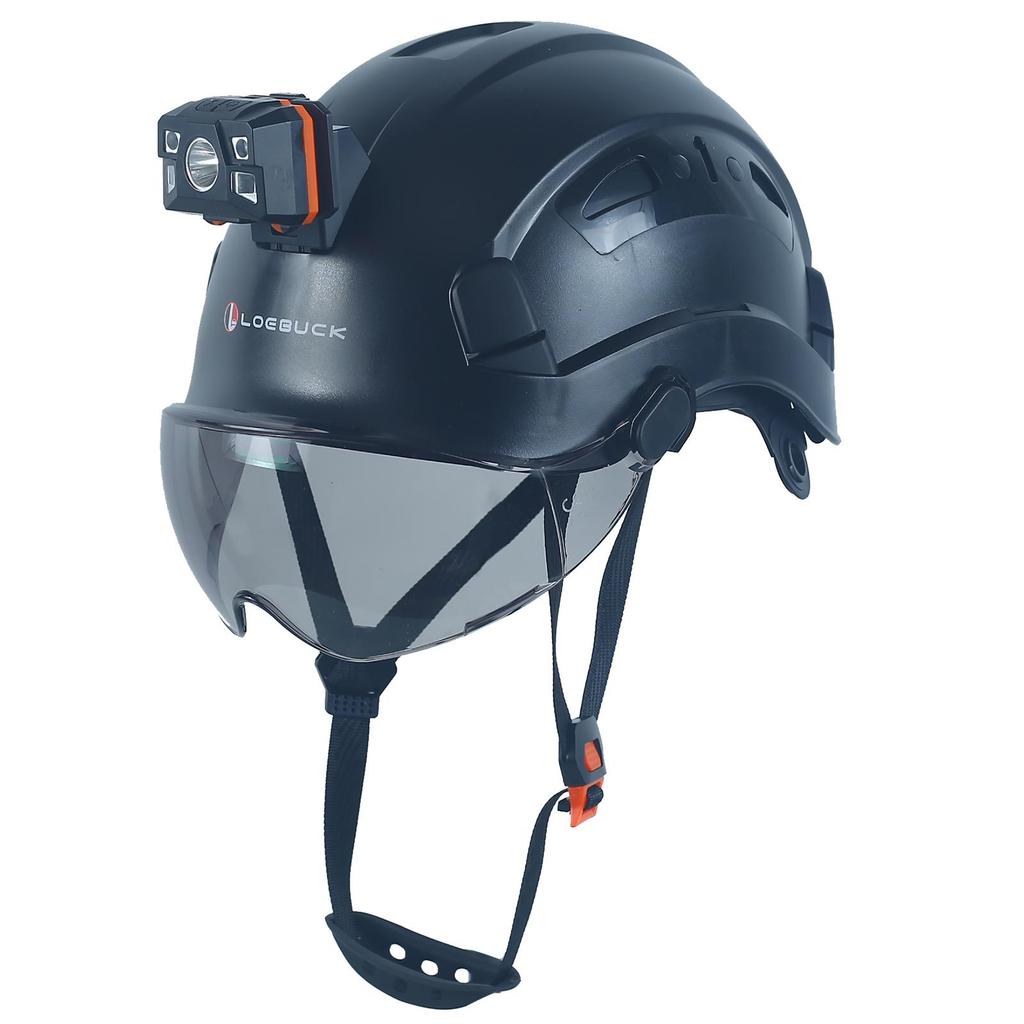LOEBUCK Safety Helmet with Goggles & LED Headlight, Industrial Hard Hat for Construction Work 53-64cm