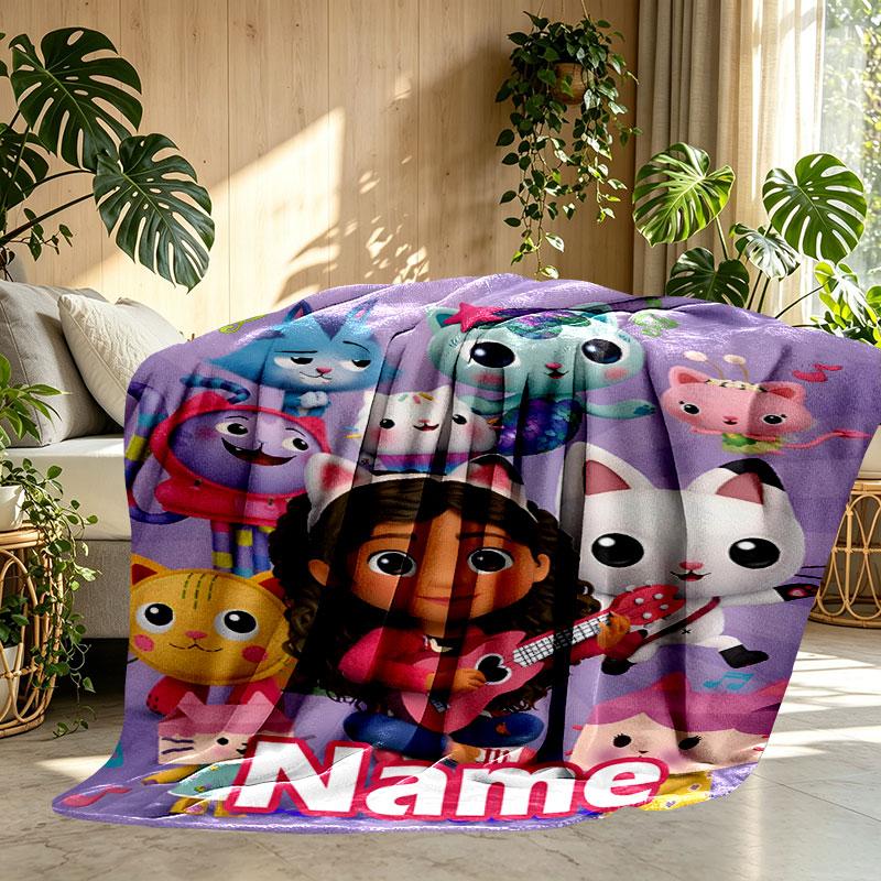Custom Name Personalized Gabby's Dollhouse Print Blanket, Home Decor, Bedroom, Sofa, Camping, Couch, Gifts for Birthday Christmas