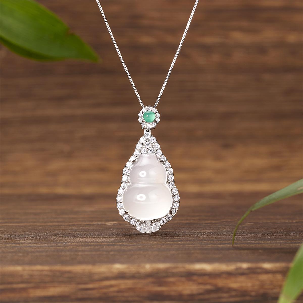 S925 Silver Natural Chalcedony Agate Gourd Pendant New Chinese Clavicle Chain Necklace Women s Jewelry 2026 45CM