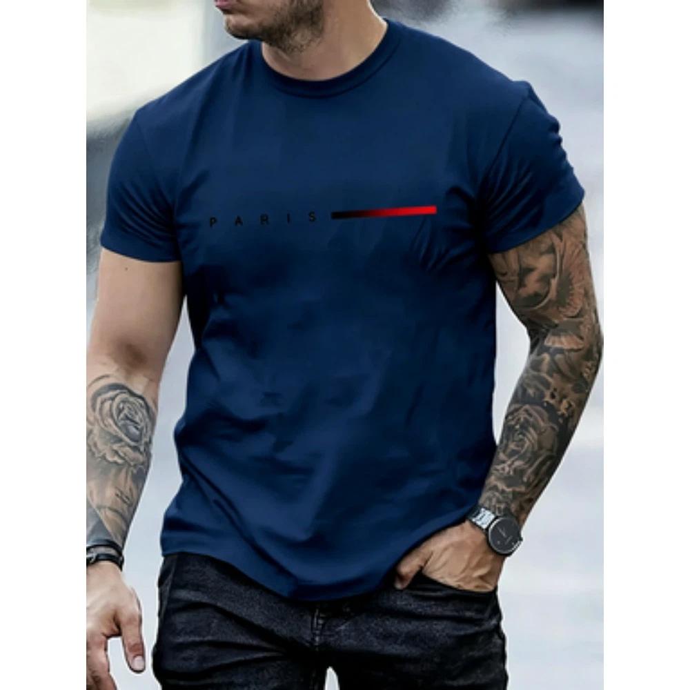 Men's 100% Cotton Summer Loose PARIS Creative Letter Print Casual Slim Fit Round Neck Short Sleeved T-shirt Top