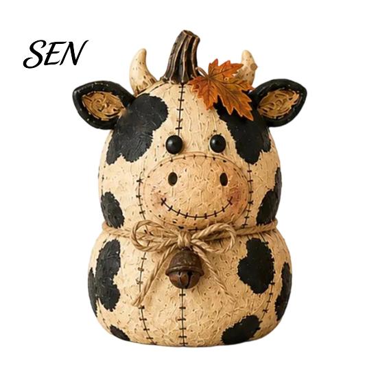 Decorative Animal Statues for Shelves Rustic Farmhouse Felt Ornaments, Cute Cow/Pumpkin/Rooster Figurines, Handmade Animals Vintage Country