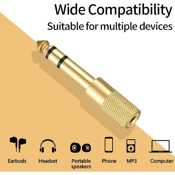 4 Pcs 6.35mm (1/4 Inch) Male To 3.5mm (1/8 Inch) Female Stereo Headphone Adapters, 3.5mm/1/8'' Female To 6.35mm/1/4'' Male Stereo Audio Adapter Jack