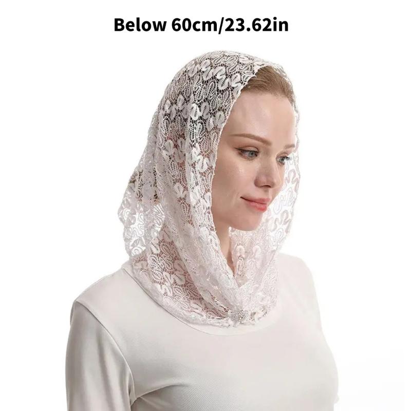 Lace Trimmed Headscarf Breathable Scarf For Women Lightweight Polyester Daily Wear And Outside Use