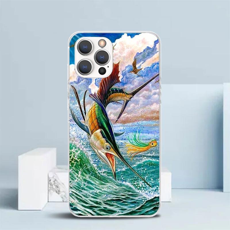 Offshore Angling Fishing Fish Rod Phone Case For IPhone 16 17 Air 16E 15 14 Plus 13 Mini 12 11 Pro Max 7 8 + SE 2020 Soft TPU Ba