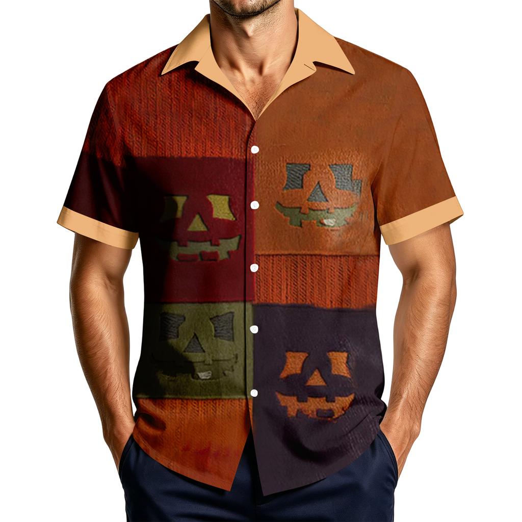 Men's Casual Short Sleeve Shirt with Halloween Print for Parties and Everyday Wear