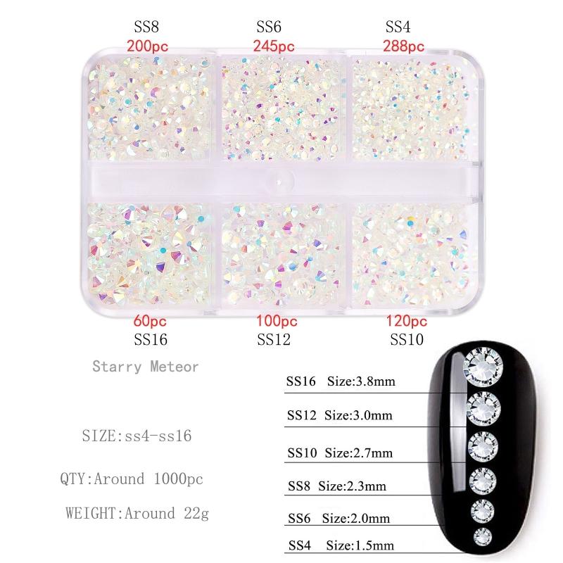 Glitter Rhinestones AB-Flat Back Shiny Stones Nail Art Decoration Mixed Sizes Nail Gems Crystal Strass Accessories