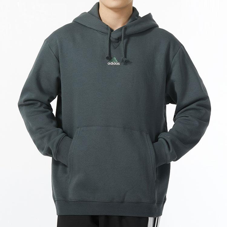 Adidas Logo Embroidered Drawstring Hooded Fleece Sports Sweatshirt Men Sweatshirt Dark-Gray IS1463