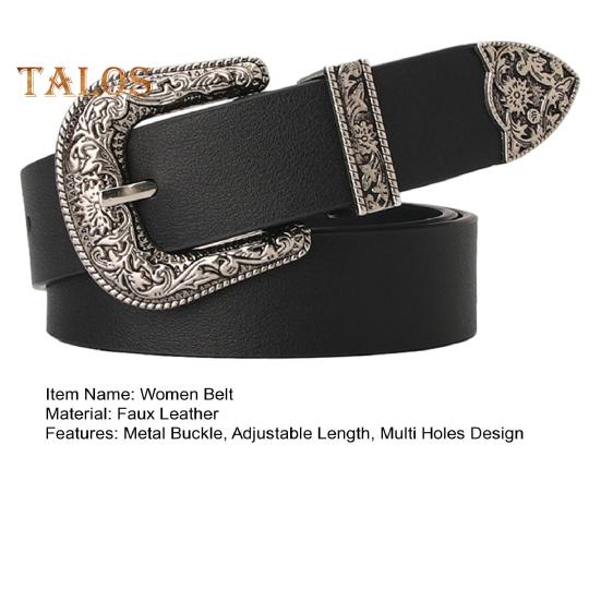 Women Retro Belt Solid Color Faux Leather Waistband Adjustable Length Multi Holes Design Jeans Belt Costume Accessories