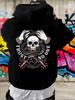 Trust No One Skull and Snake Graphic Print Trendy Men's American Street Loose Hooded Sweatshirt Classic Black Pullover with Kangar